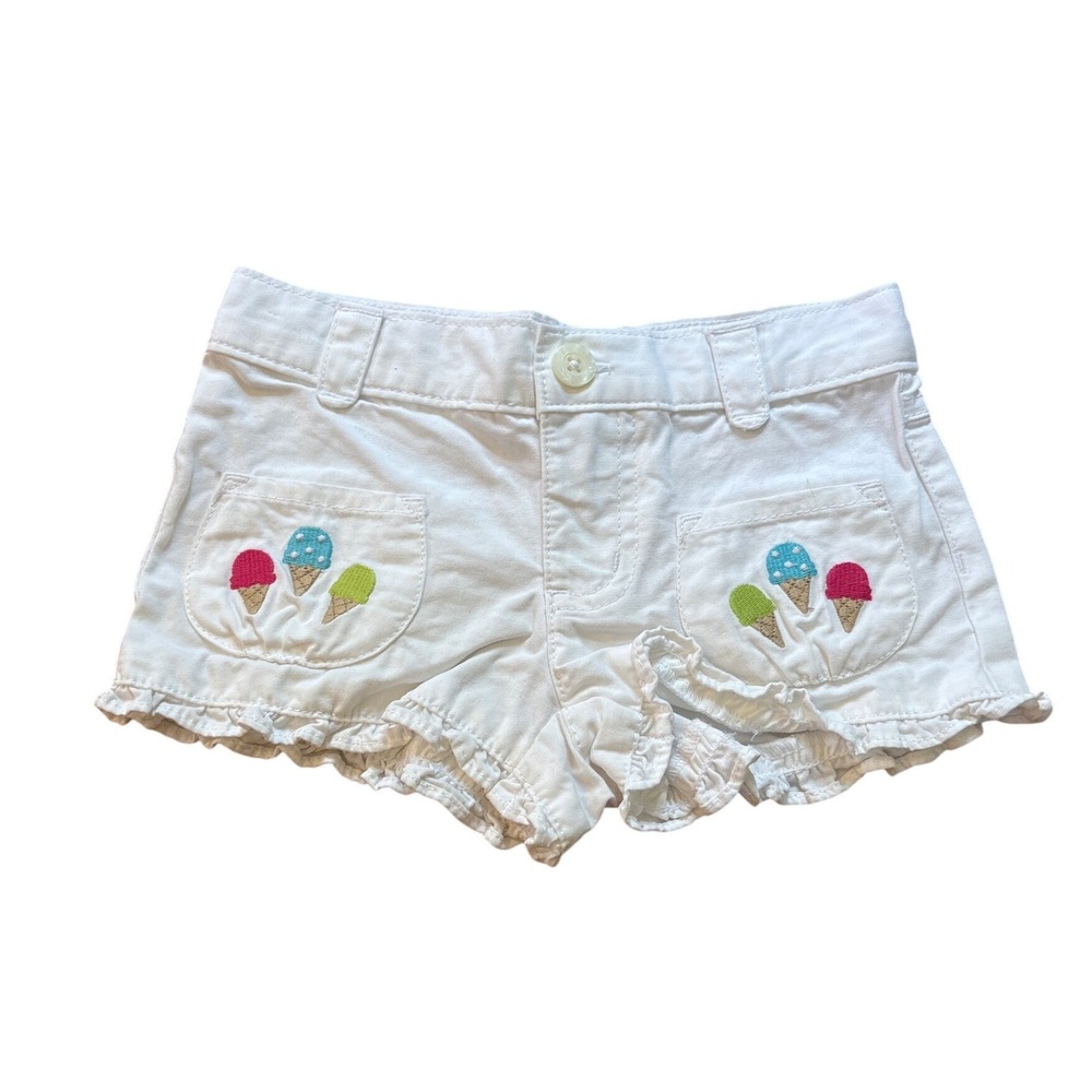 Gymboree Shorts Kids White Ice Cream Cone Embroidered Ruffle Hem SIZE 3T
